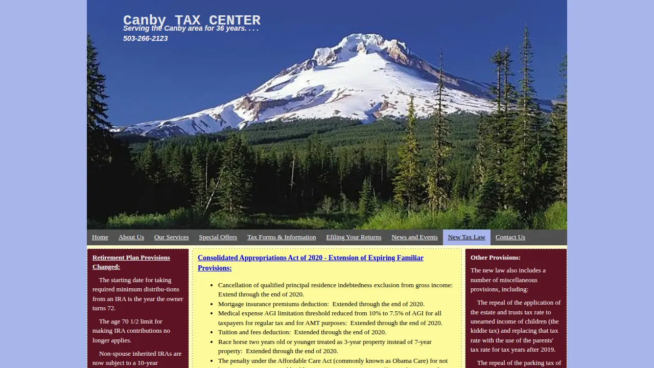 Canby Tax Center page