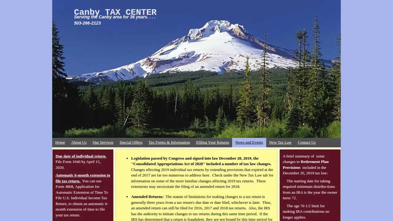 Canby Tax Center page