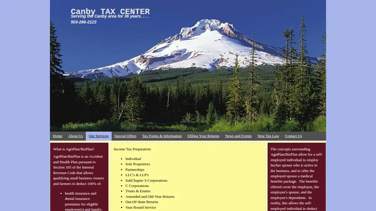 Canby Tax Center page