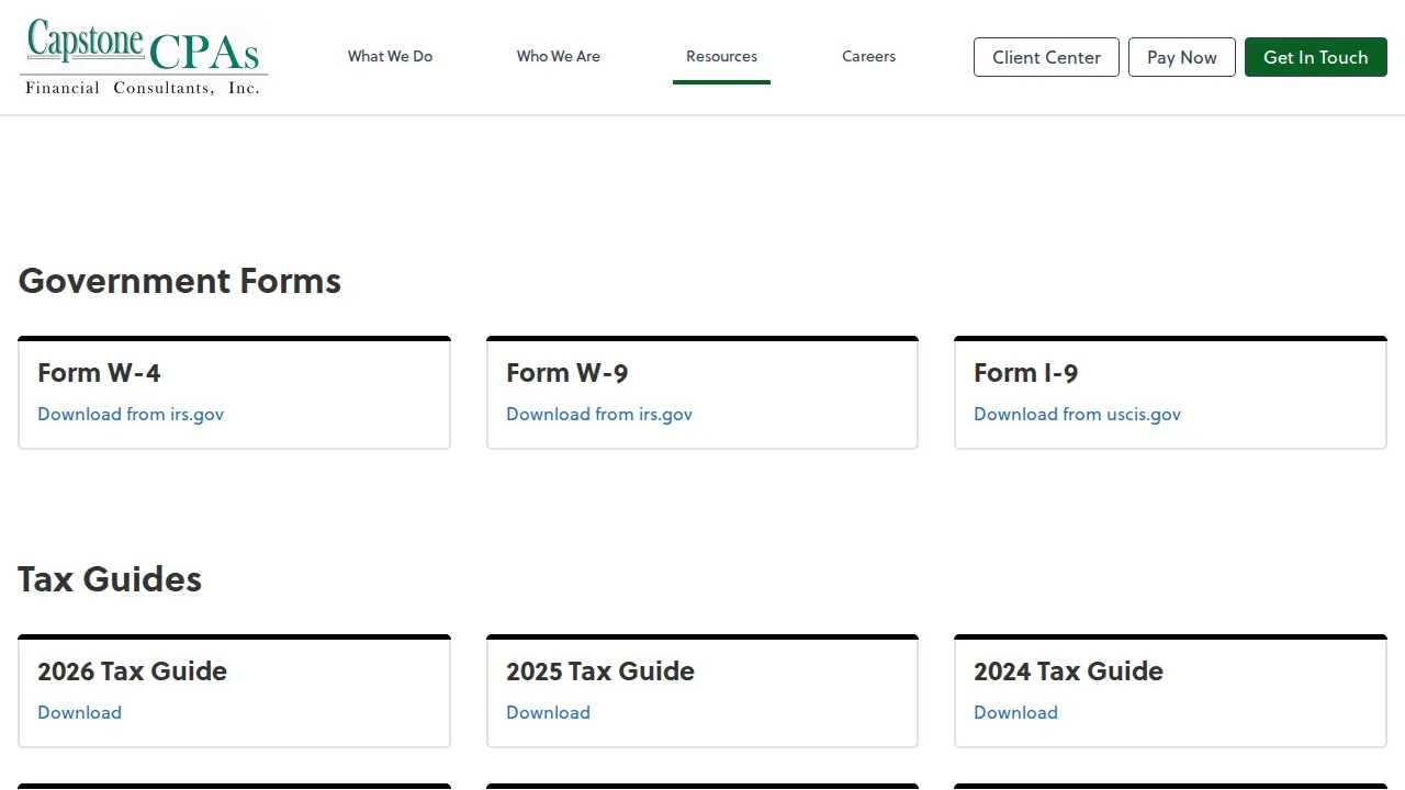 Capstone Financial Consultants CPAs page