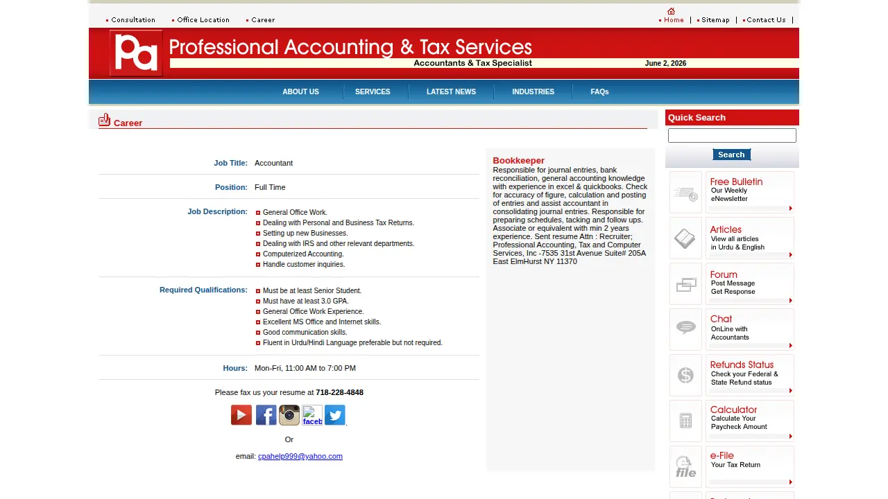 Professional Accounting Tax & Computer Services page
