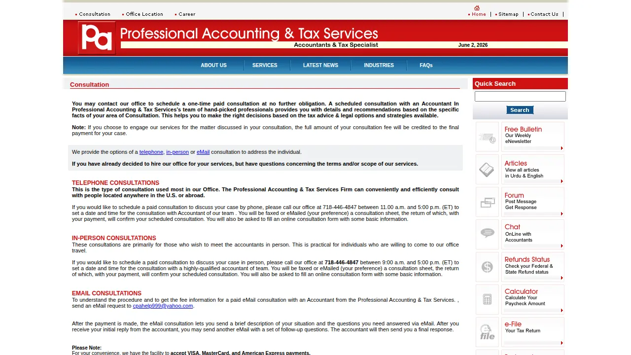 Professional Accounting Tax & Computer Services page
