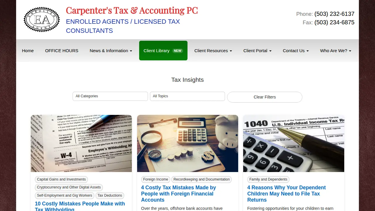 Carpenter's Tax & Accounting PC page