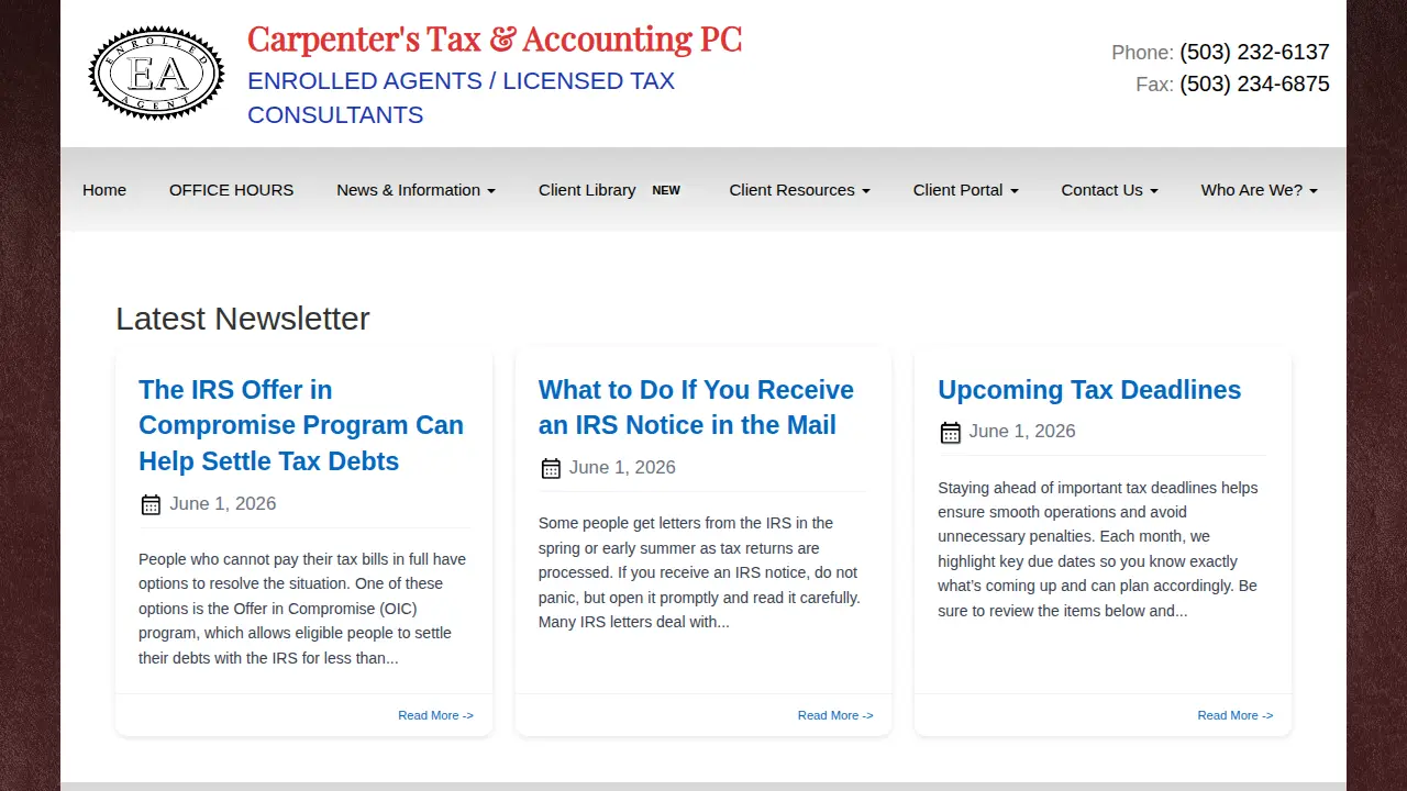 Carpenter's Tax & Accounting PC page