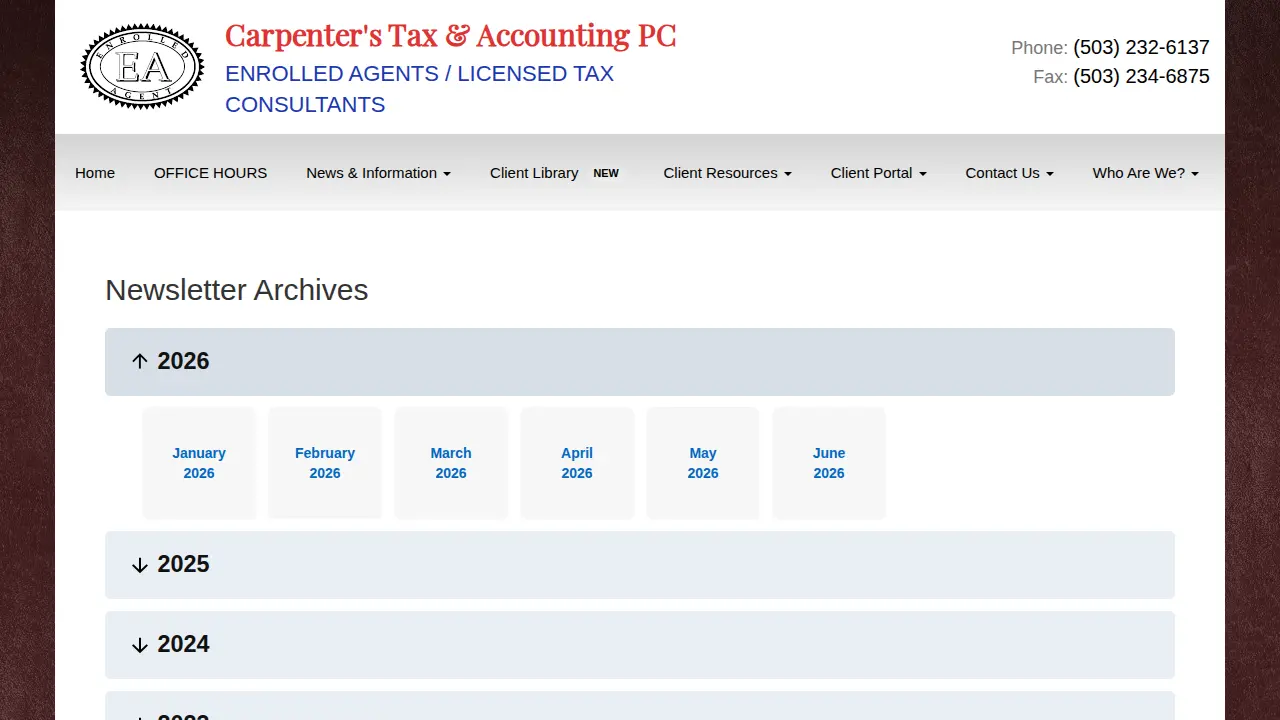 Carpenter's Tax & Accounting PC page