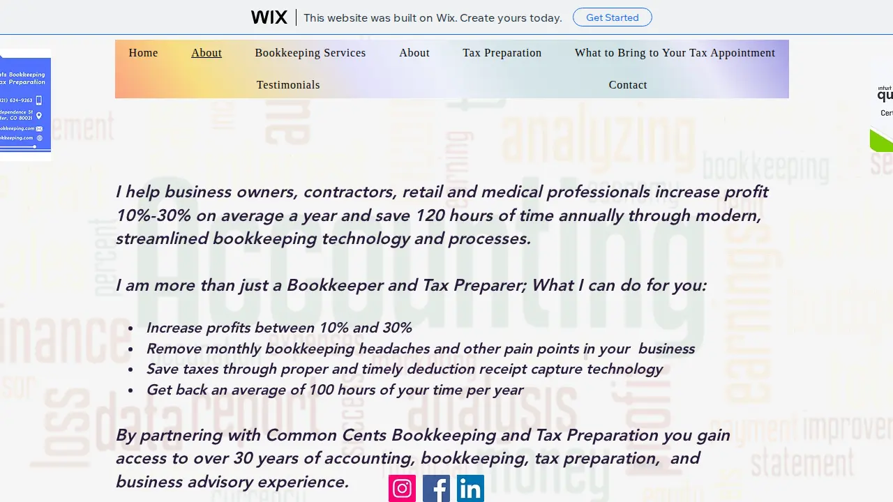 Common Cents Bookkeeping and Tax Preparation page