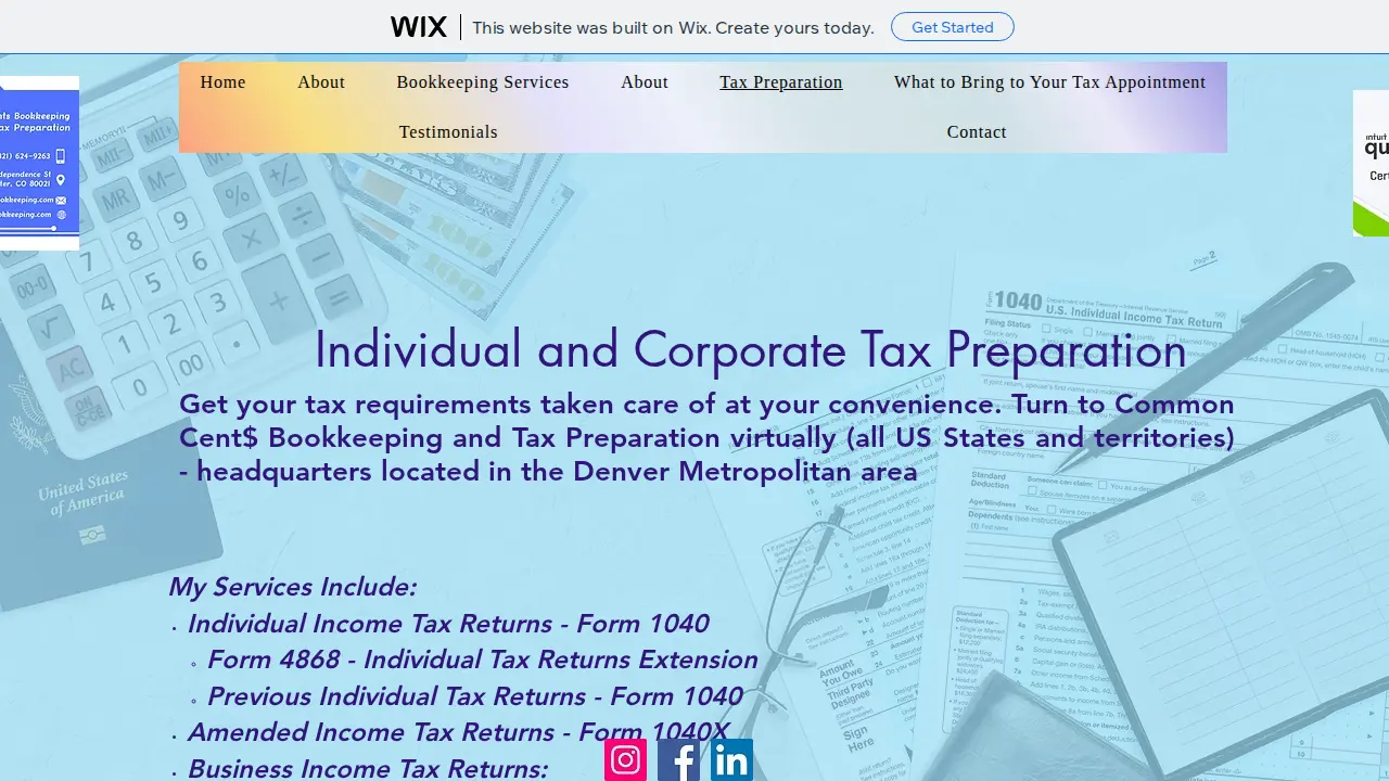 Common Cents Bookkeeping and Tax Preparation page