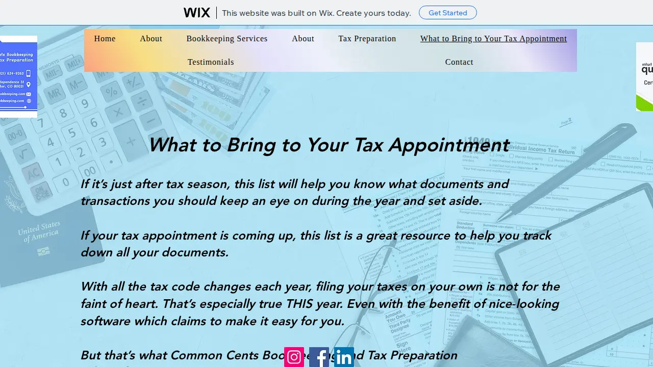 Common Cents Bookkeeping and Tax Preparation page