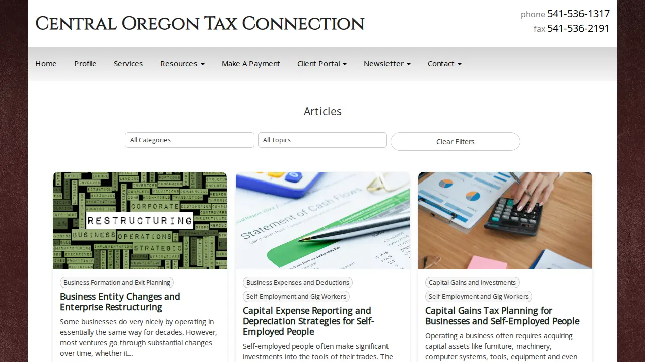 Central Oregon Tax Connection page