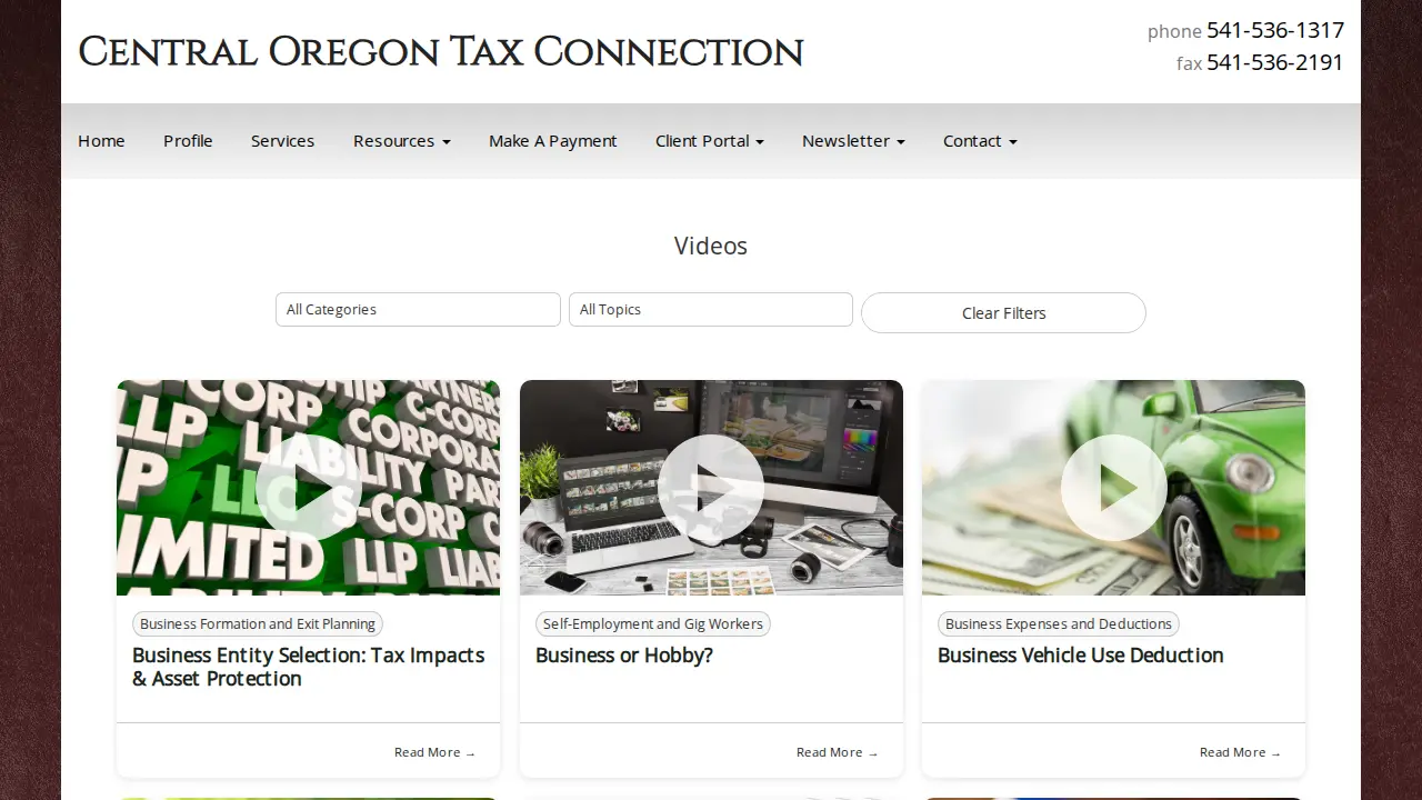 Central Oregon Tax Connection page