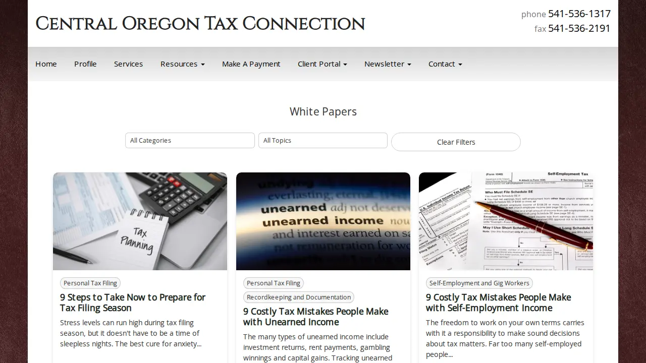 Central Oregon Tax Connection page