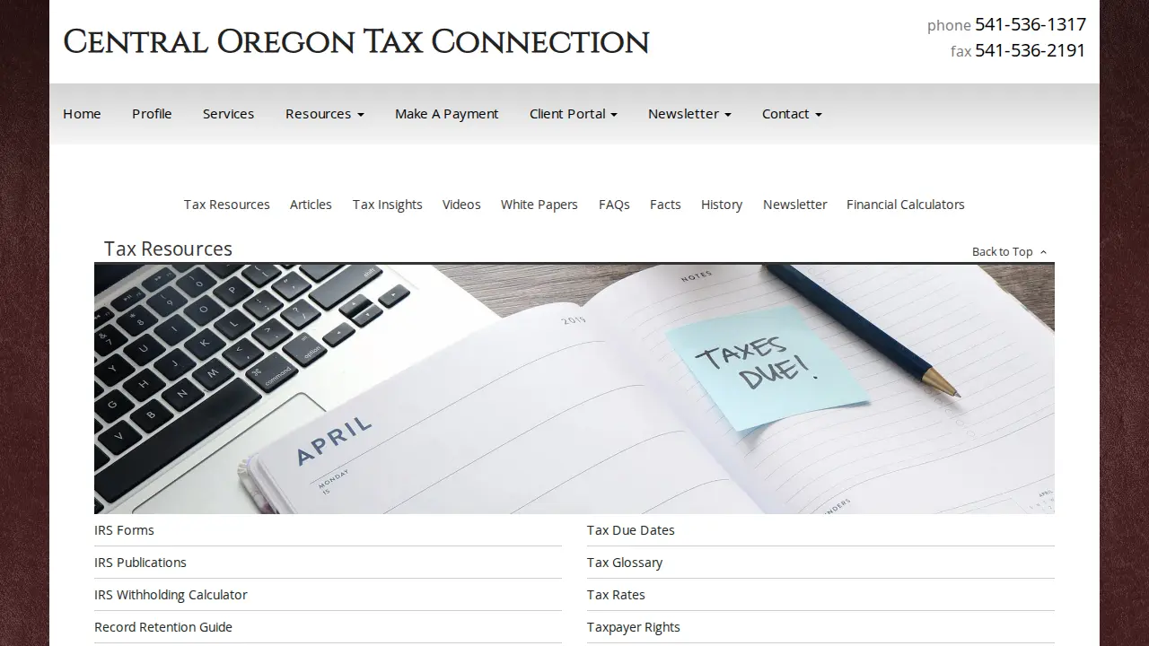 Central Oregon Tax Connection page