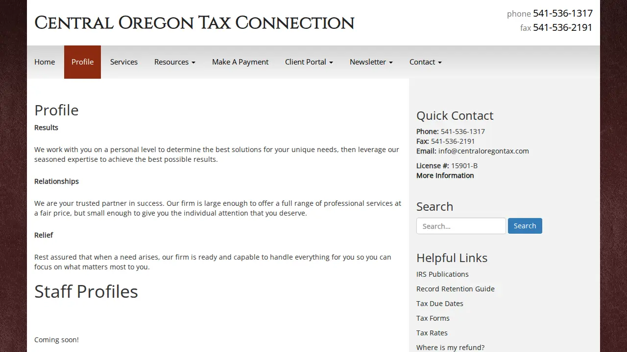 Central Oregon Tax Connection page