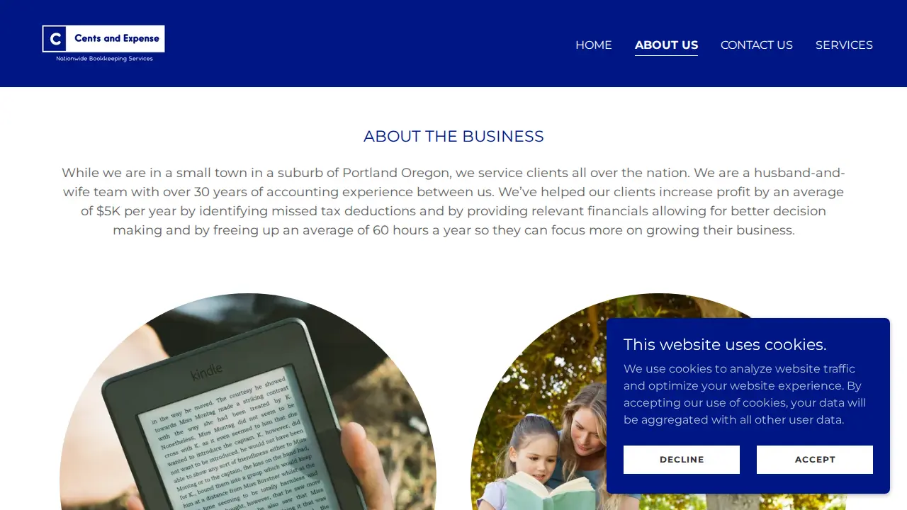 Cents and Expense Bookkeeping page