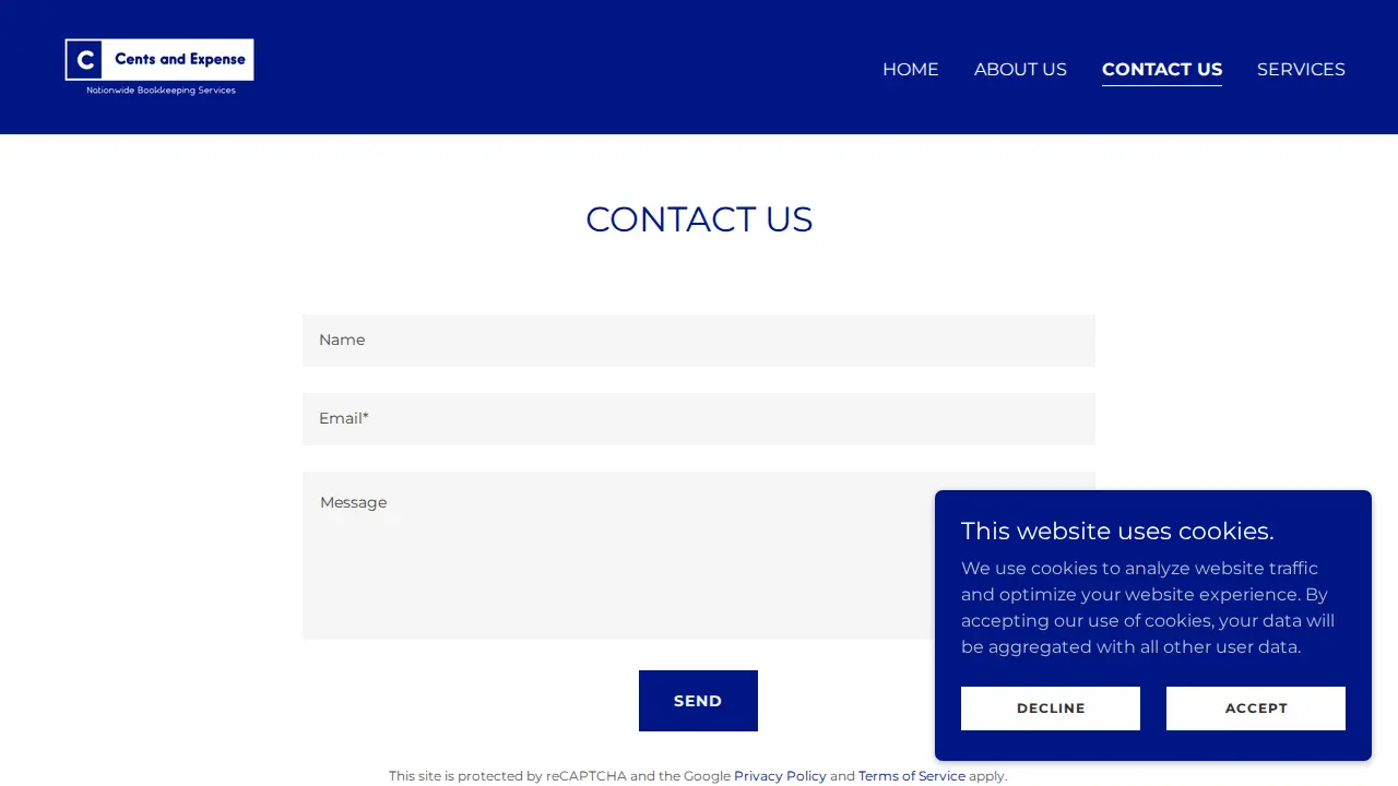 Cents and Expense Bookkeeping page