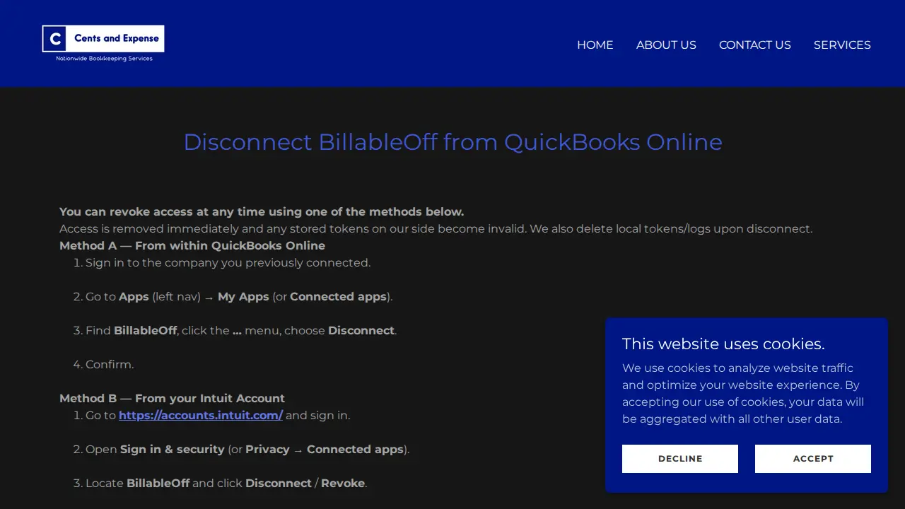 Cents and Expense Bookkeeping page