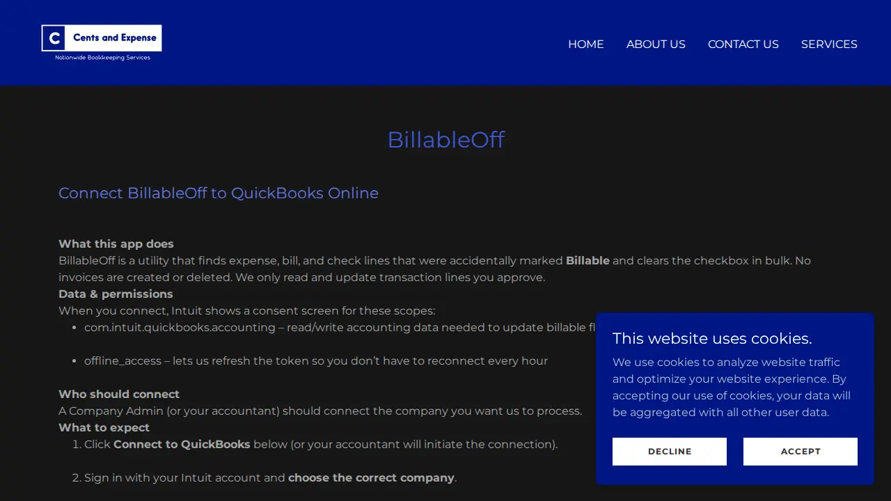 Cents and Expense Bookkeeping page