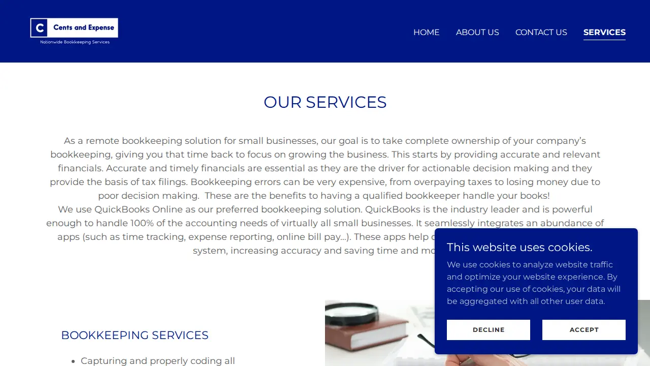 Cents and Expense Bookkeeping page