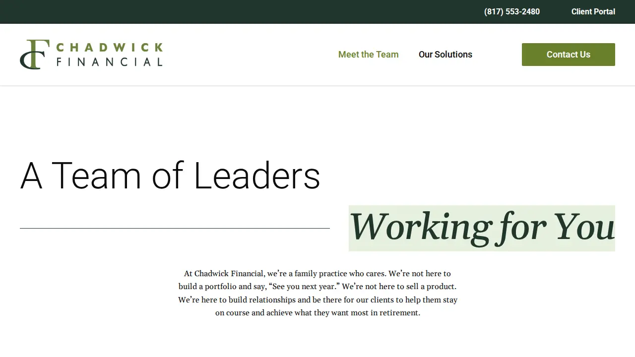 Chadwick Financial - Wealth Management and Income Solutions page