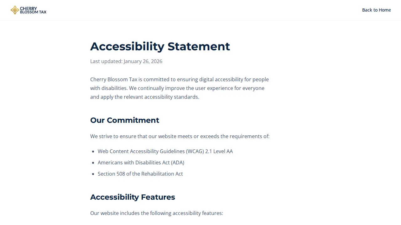 Cherry Blossom Tax page