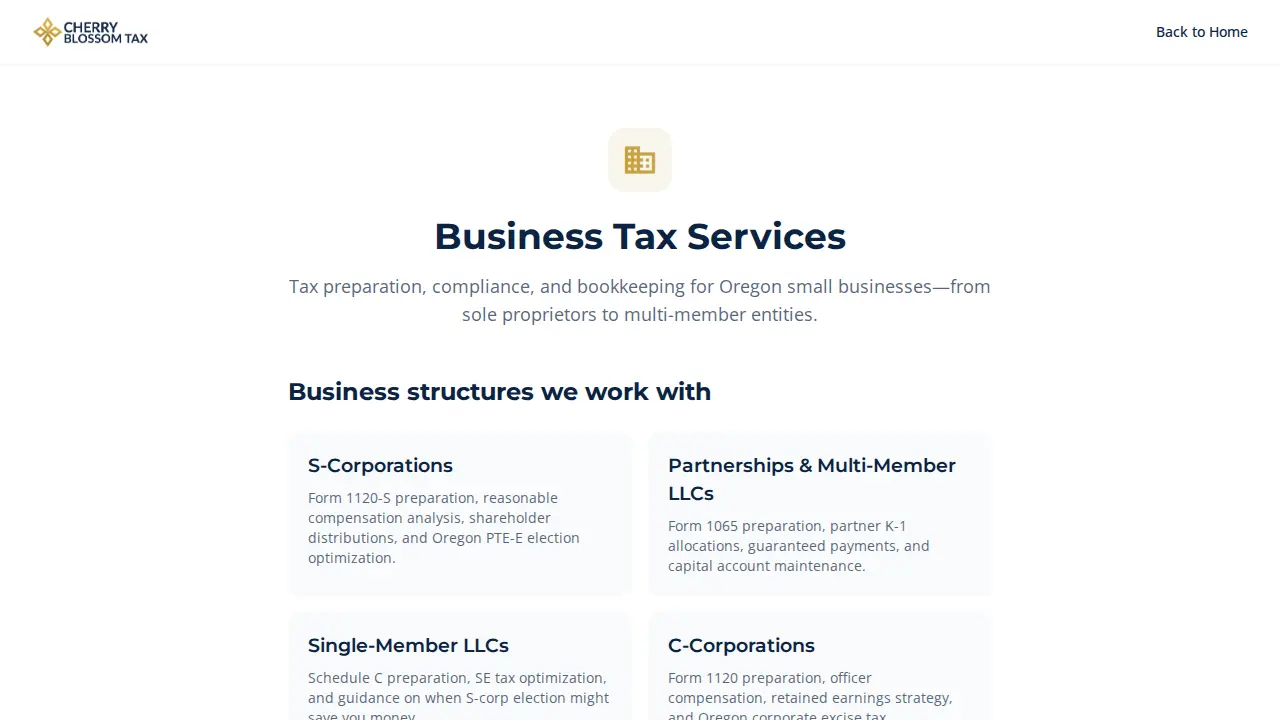 Cherry Blossom Tax page
