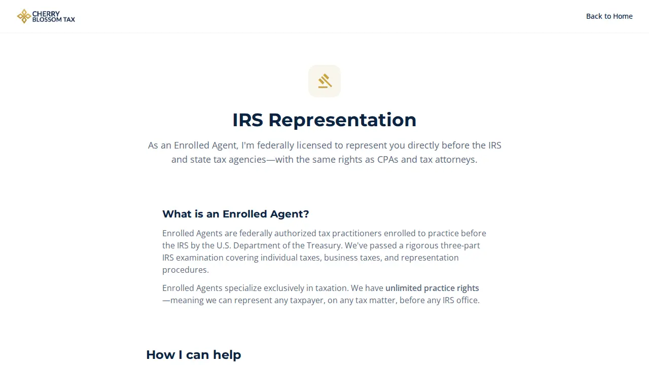 Cherry Blossom Tax page