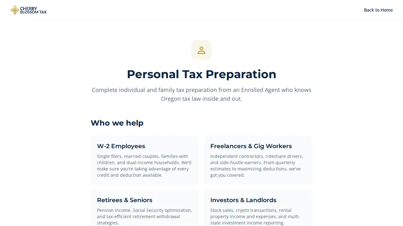 Cherry Blossom Tax page