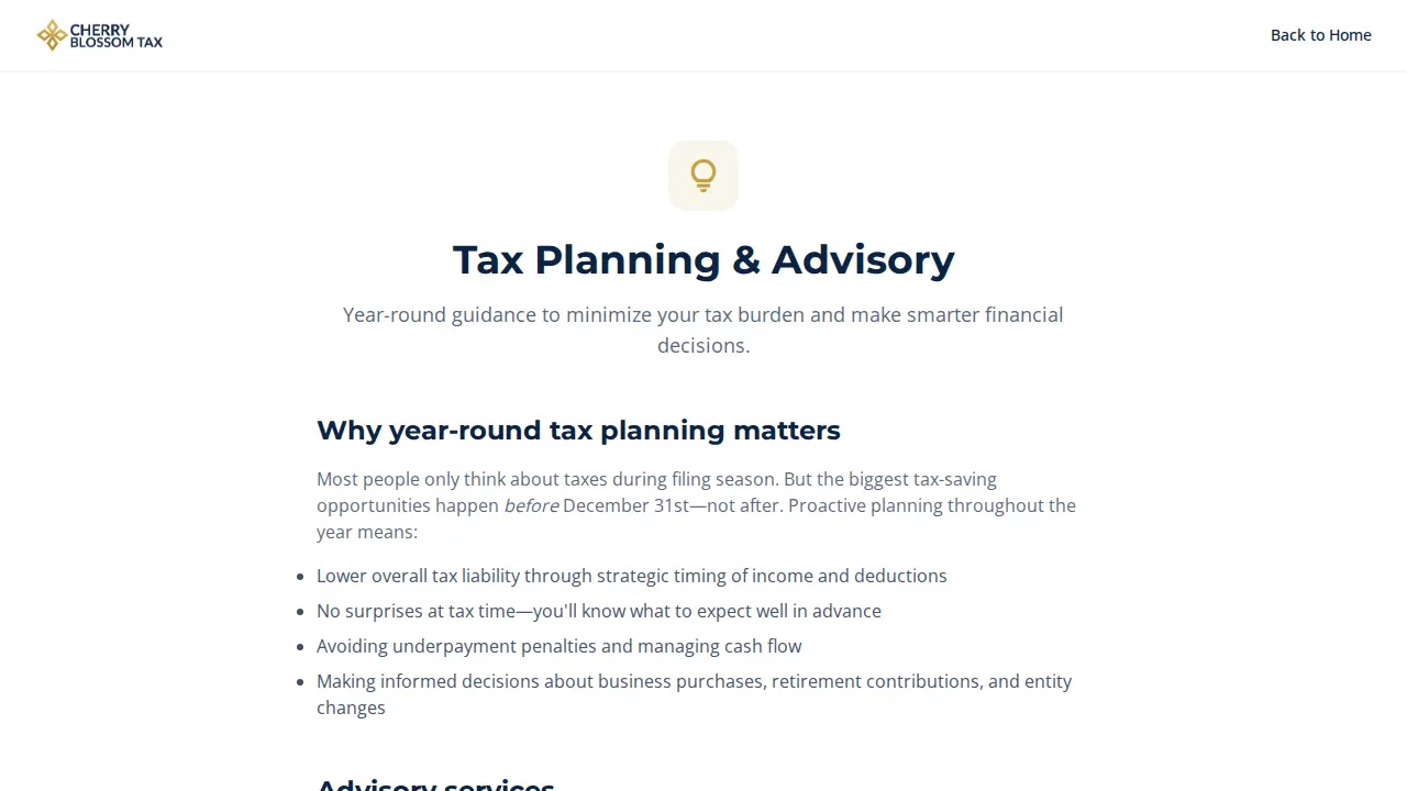 Cherry Blossom Tax page