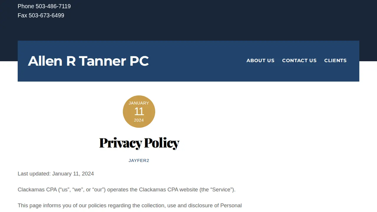 Allen R Tanner PC page