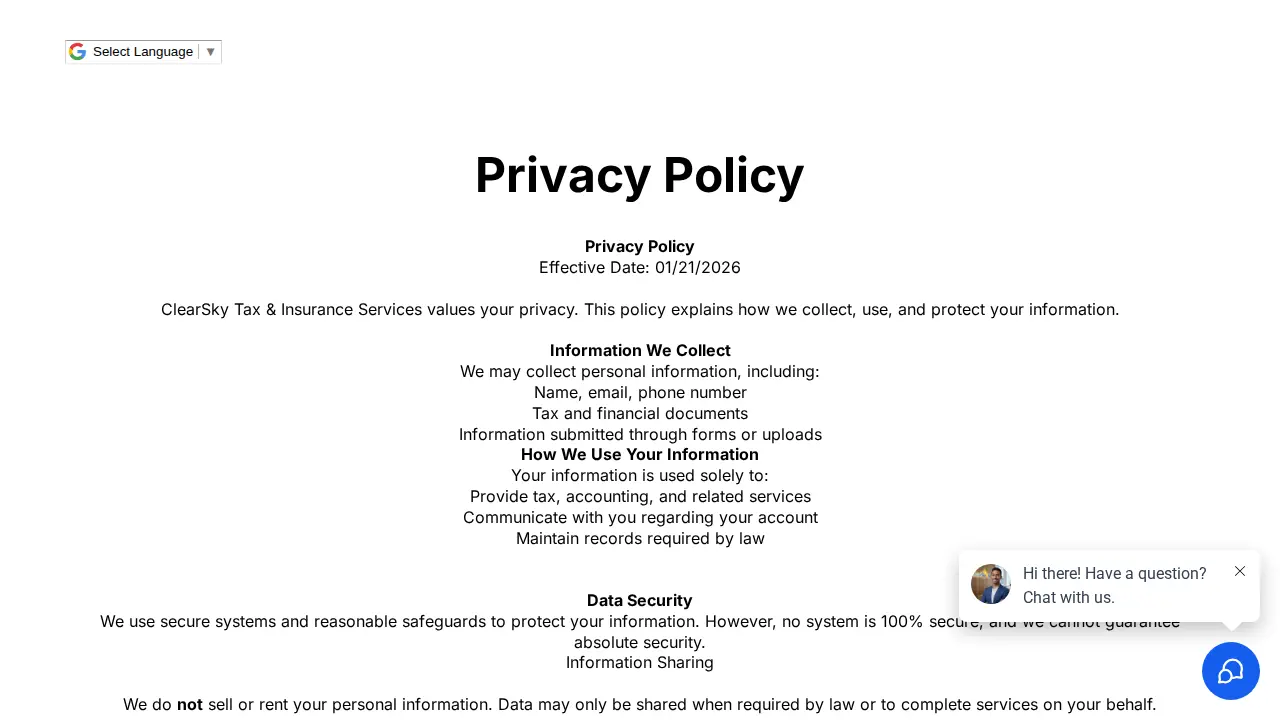 Clear Sky Tax page