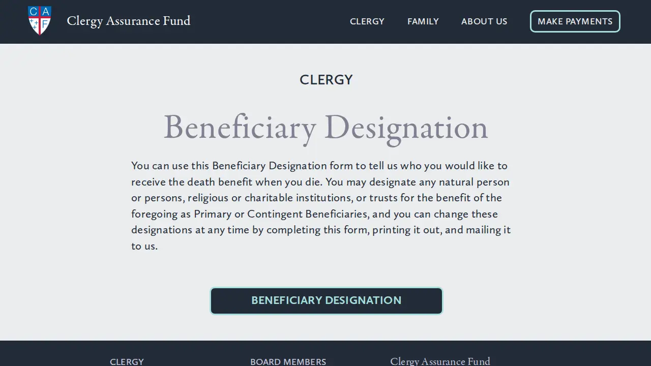 Clergy Assurance Fund page
