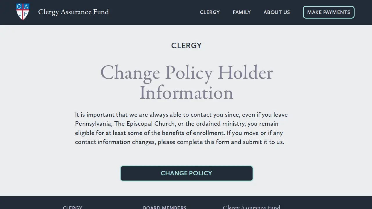 Clergy Assurance Fund page