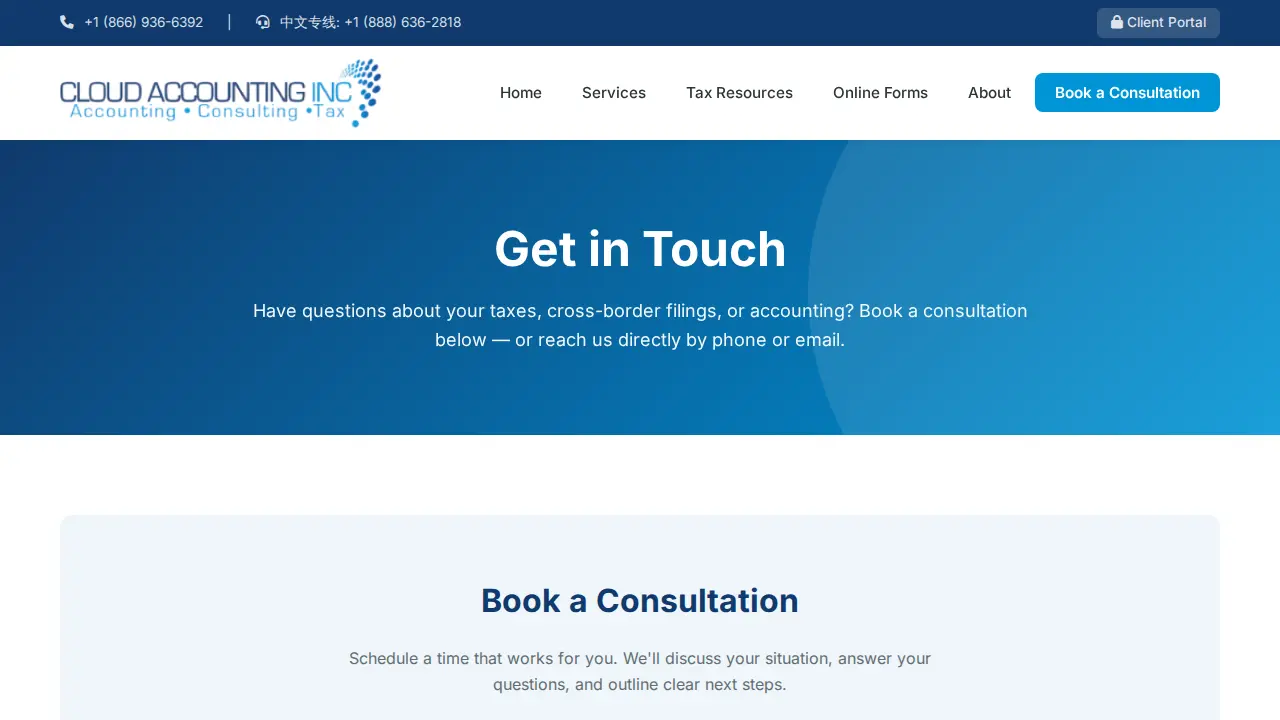 Cloud Accounting Inc page