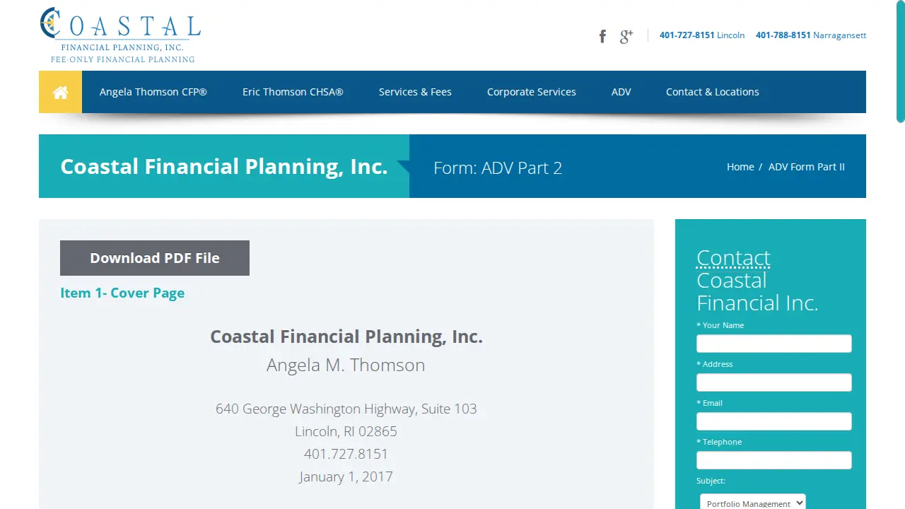 Coastal Financial Planning page