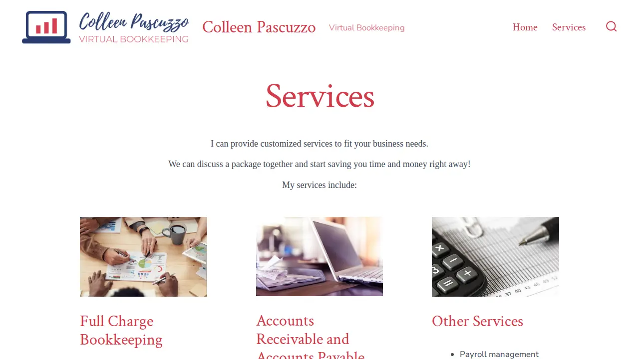 Colleen Pascuzzo Virtual Bookkeeping page