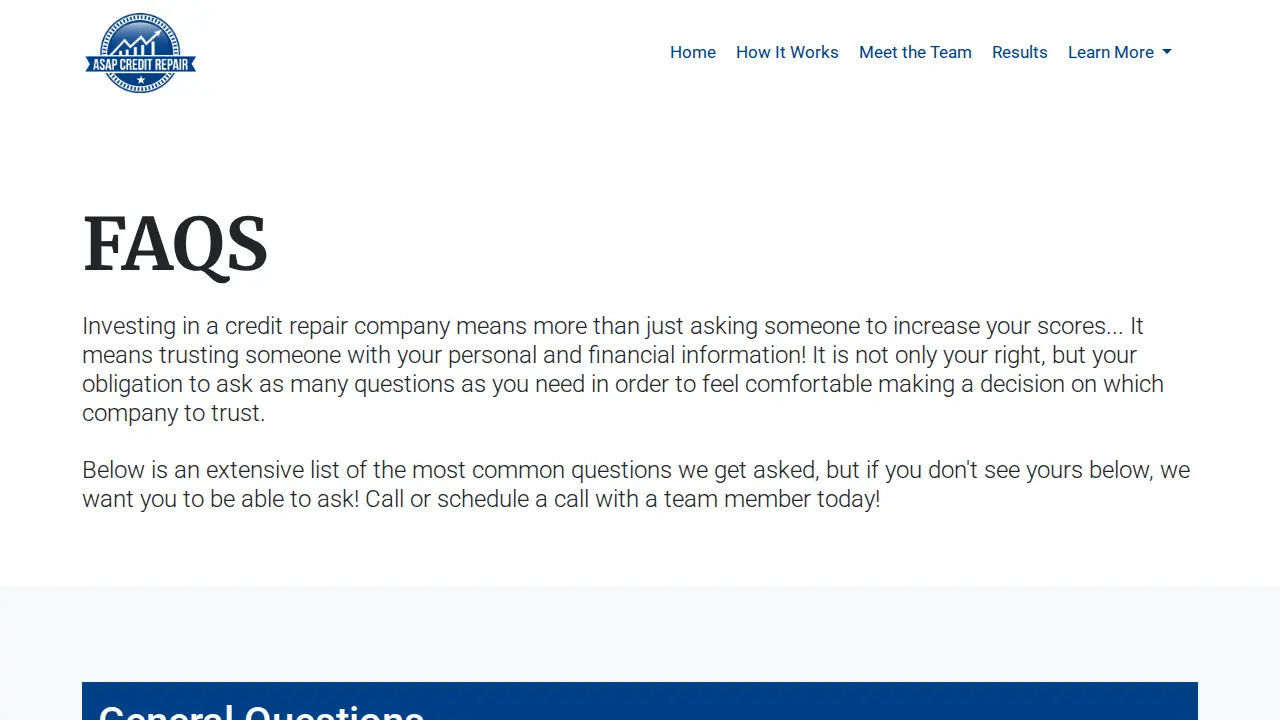 ASAP Credit Repair & Financial Education page