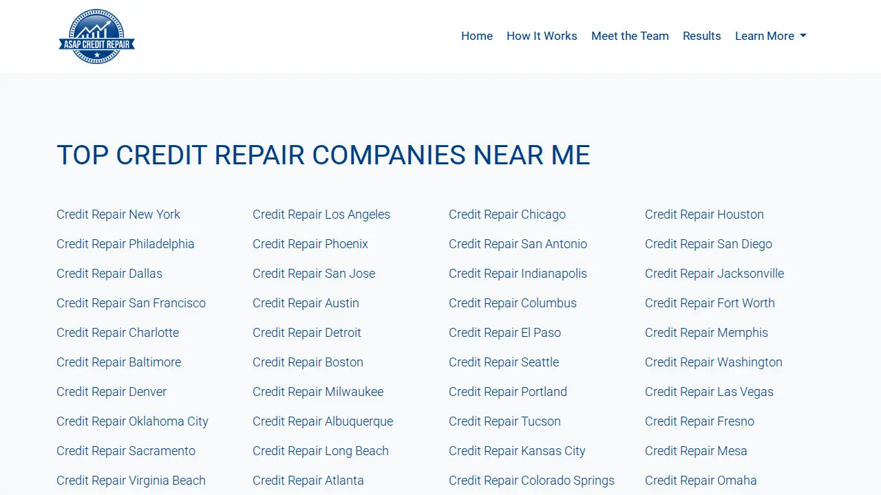 ASAP Credit Repair & Financial Education page