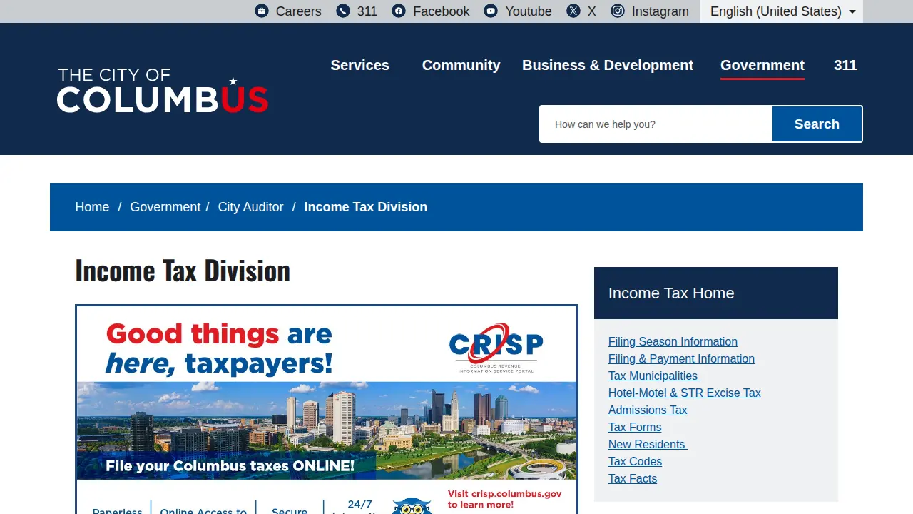 Columbus Income Tax Division website