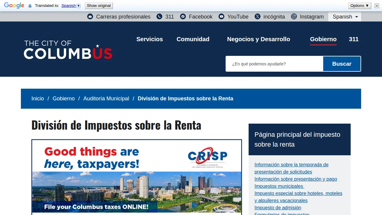 Columbus Income Tax Division page