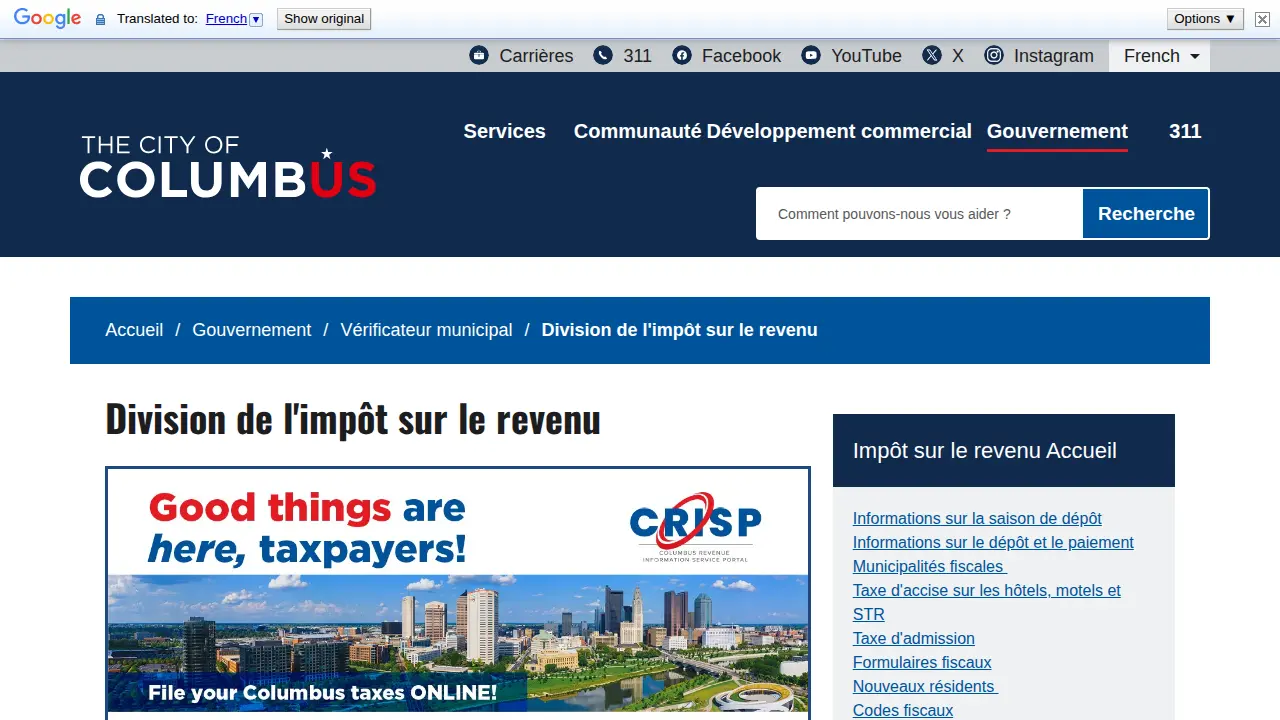 Columbus Income Tax Division page