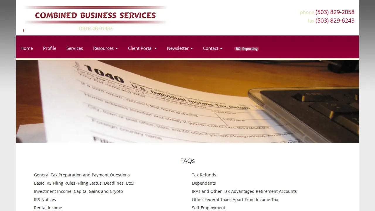 Combined Business Services page
