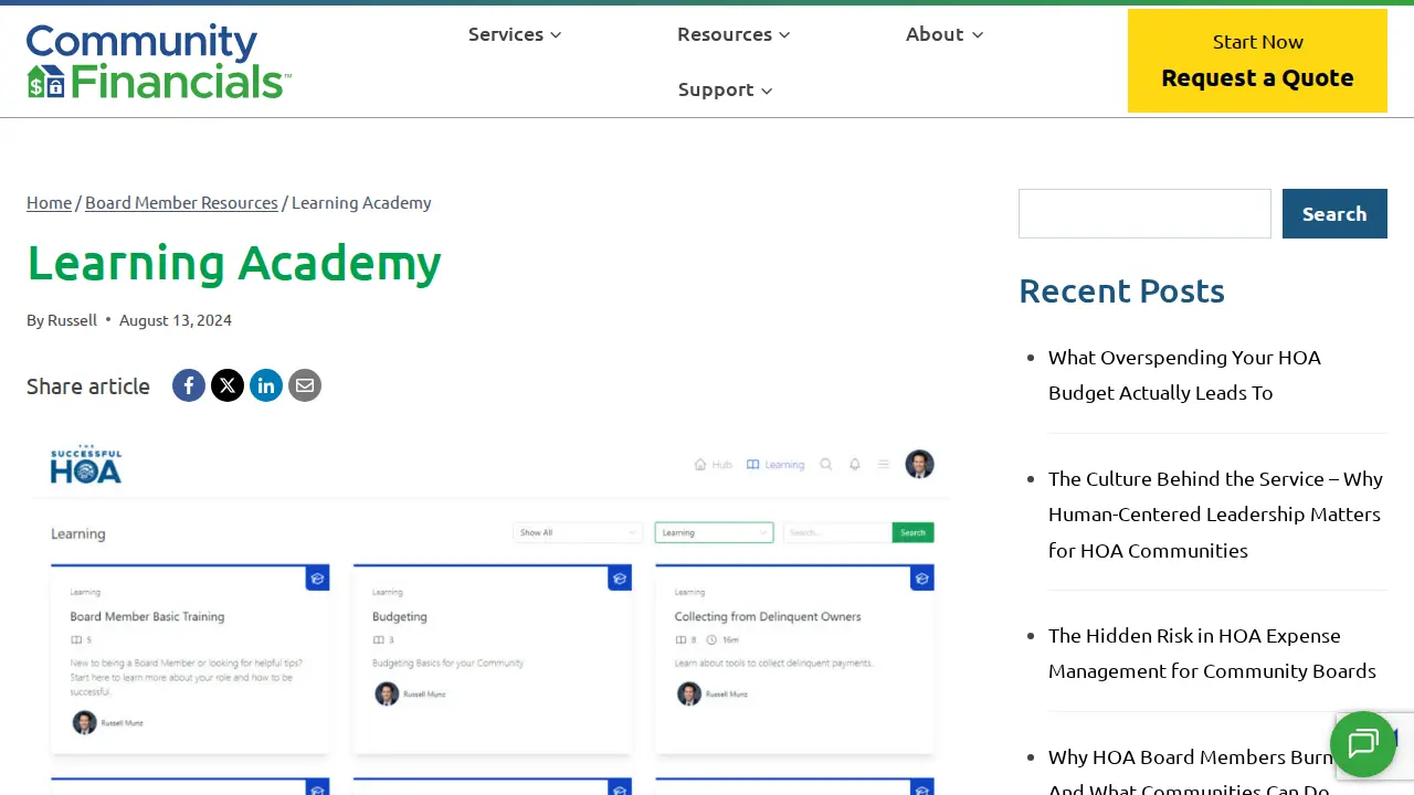 Community Financials page
