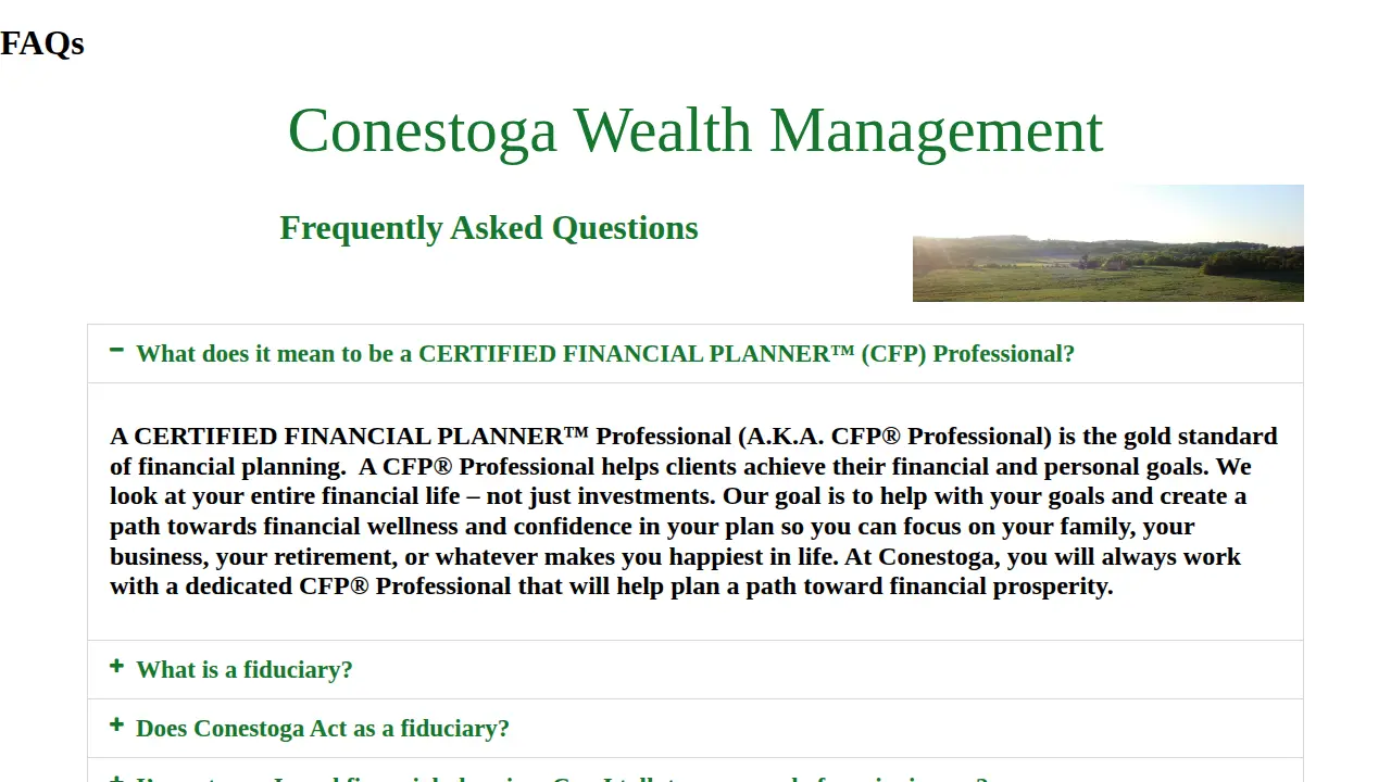 Conestoga Wealth Management page