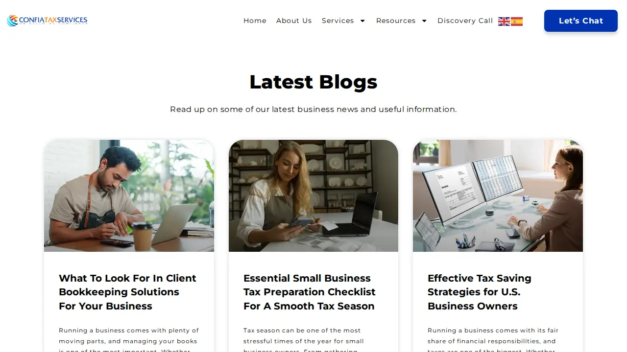 Confia Tax Services page