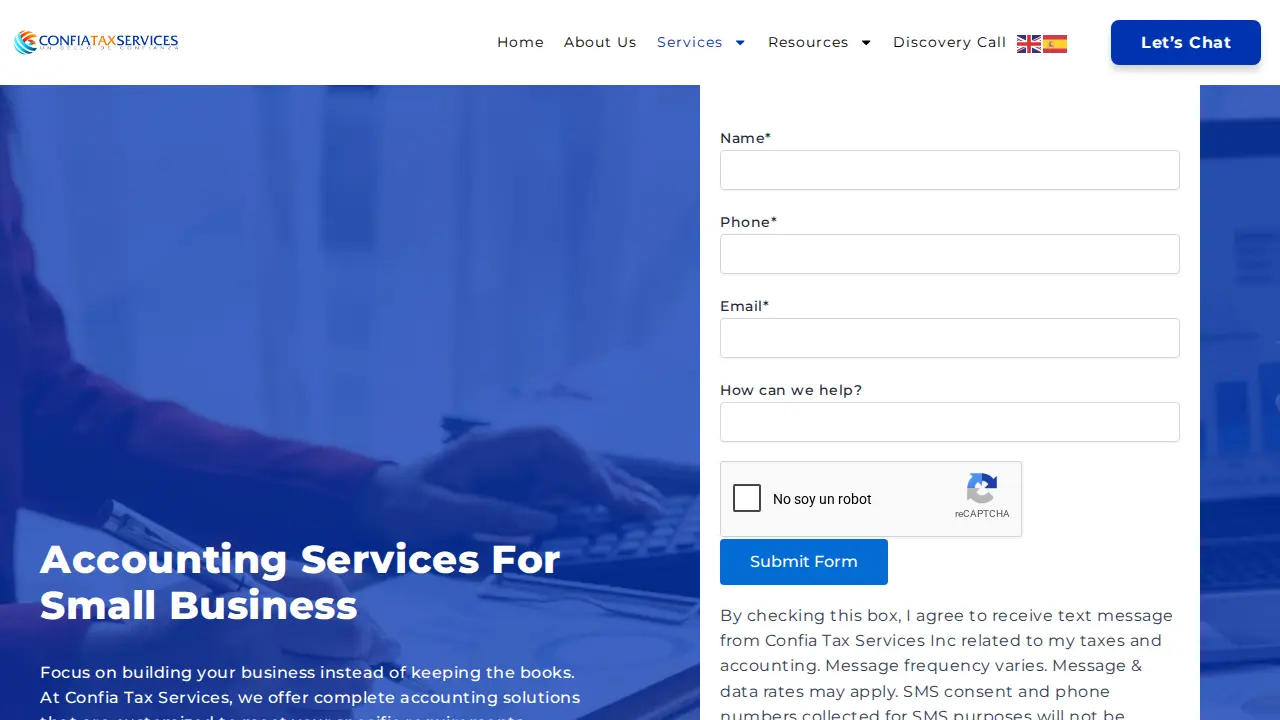 Confia Tax Services page