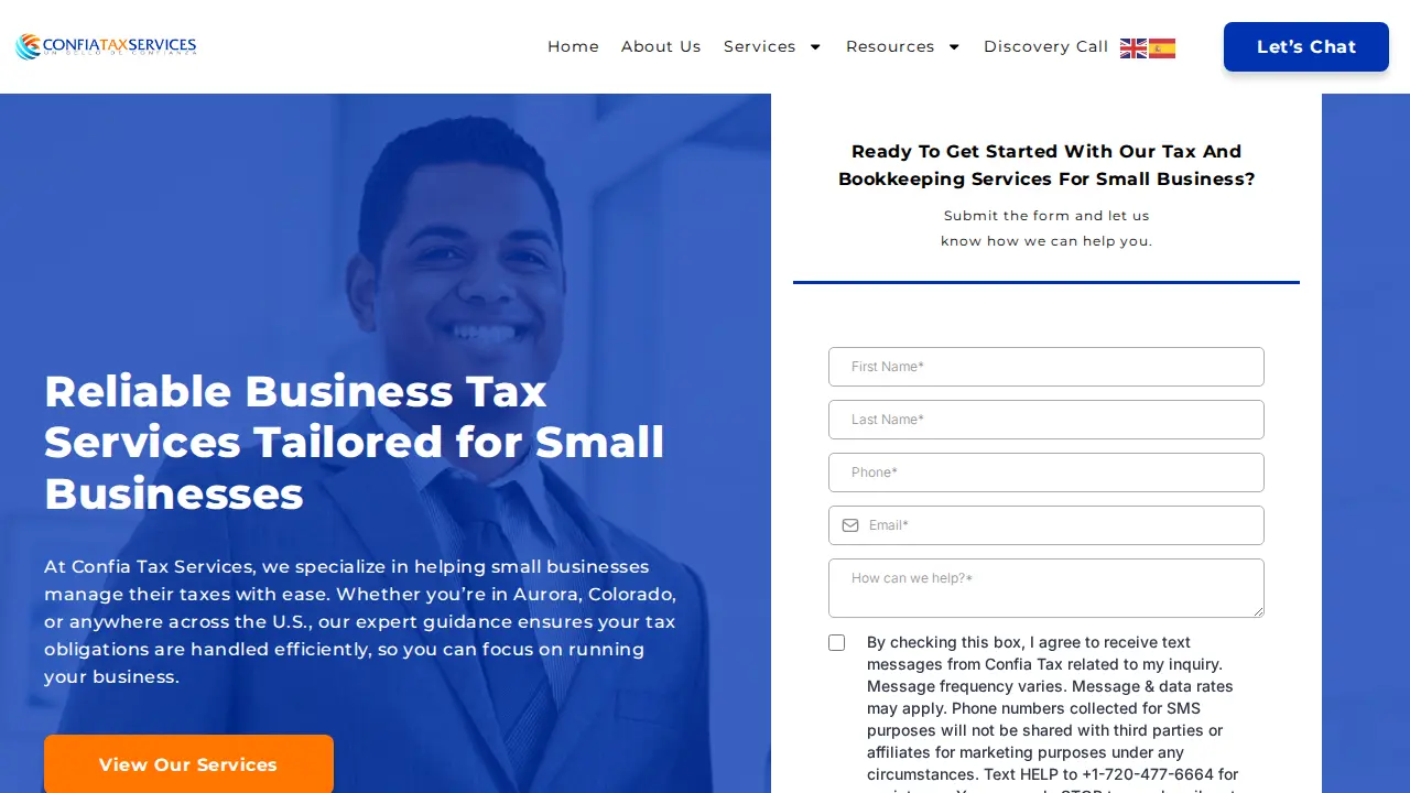 Confia Tax Services page