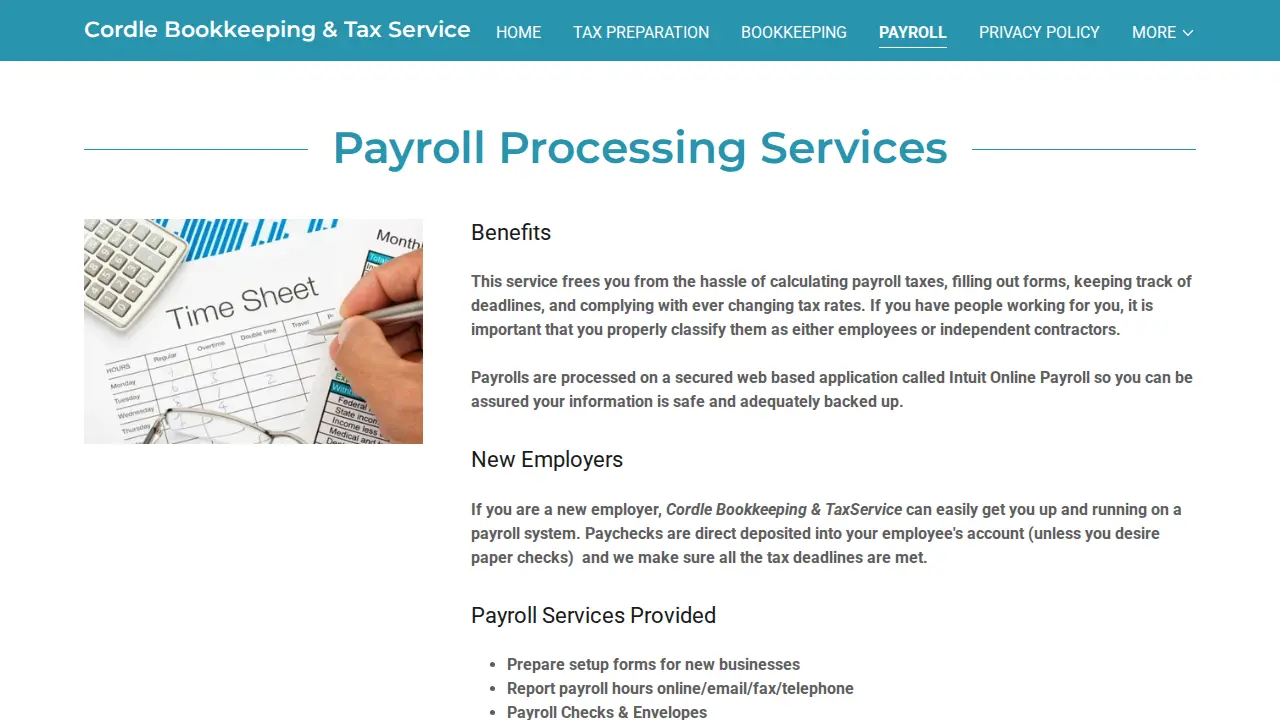 Cordle Bookkeeping & Tax Services page