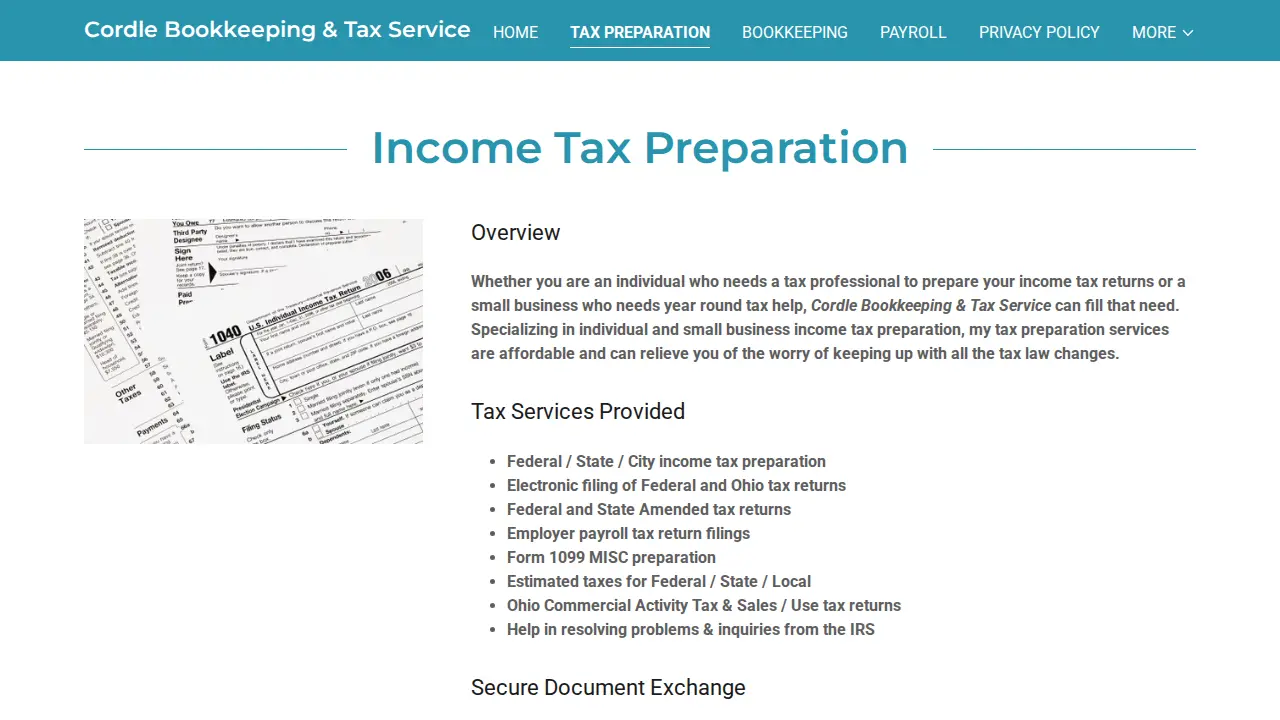 Cordle Bookkeeping & Tax Services page
