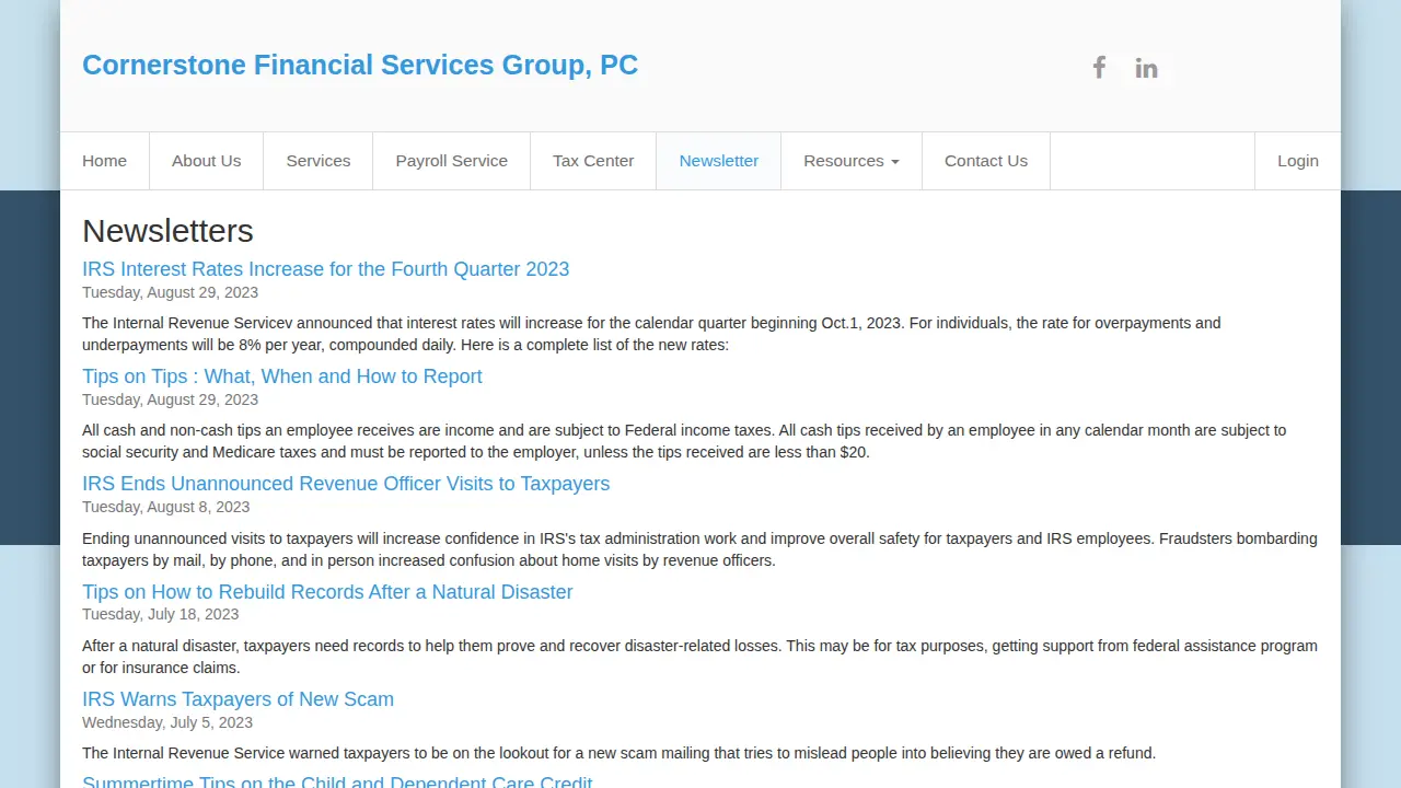 Cornerstone Financial Services Group page