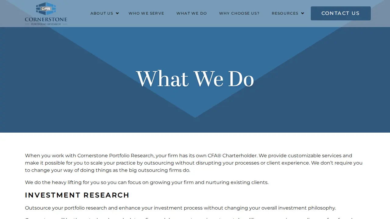 Cornerstone Portfolio Research page